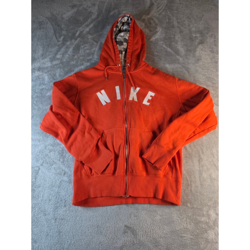 Nike Full Zip Hoodie Mens Medium Orange Athletic Dept Camo Lined Hood